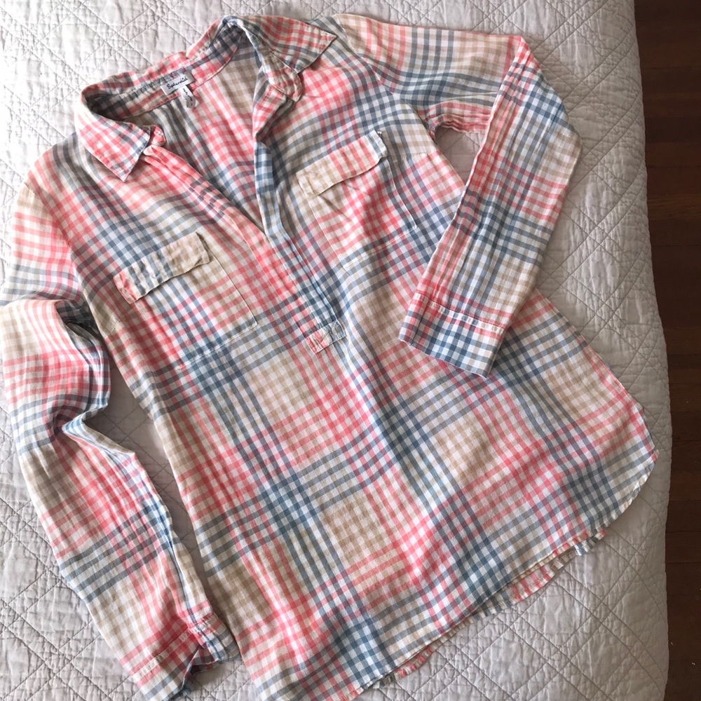 Pastel Gingham Long Sleeve Cotton Tunic by SPLENDID. Size SMALL